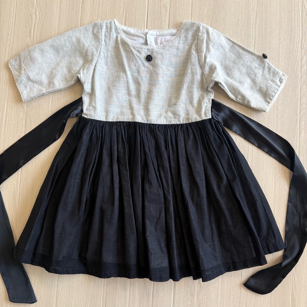 WELL DRESSED WOLF Black Surprise Dress Linen Neutral Boutique Size 4t